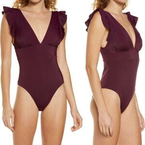 NEW Nordstrom Chelsea28 Flounce One Piece Swimsuit Plum Purple Size Small Wine S